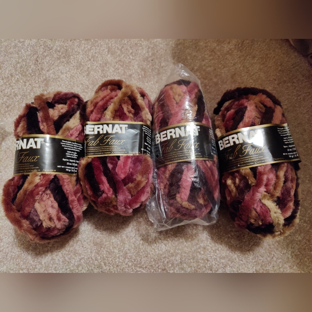 New yarn, bernat fab fur 4 skeins, rabbit